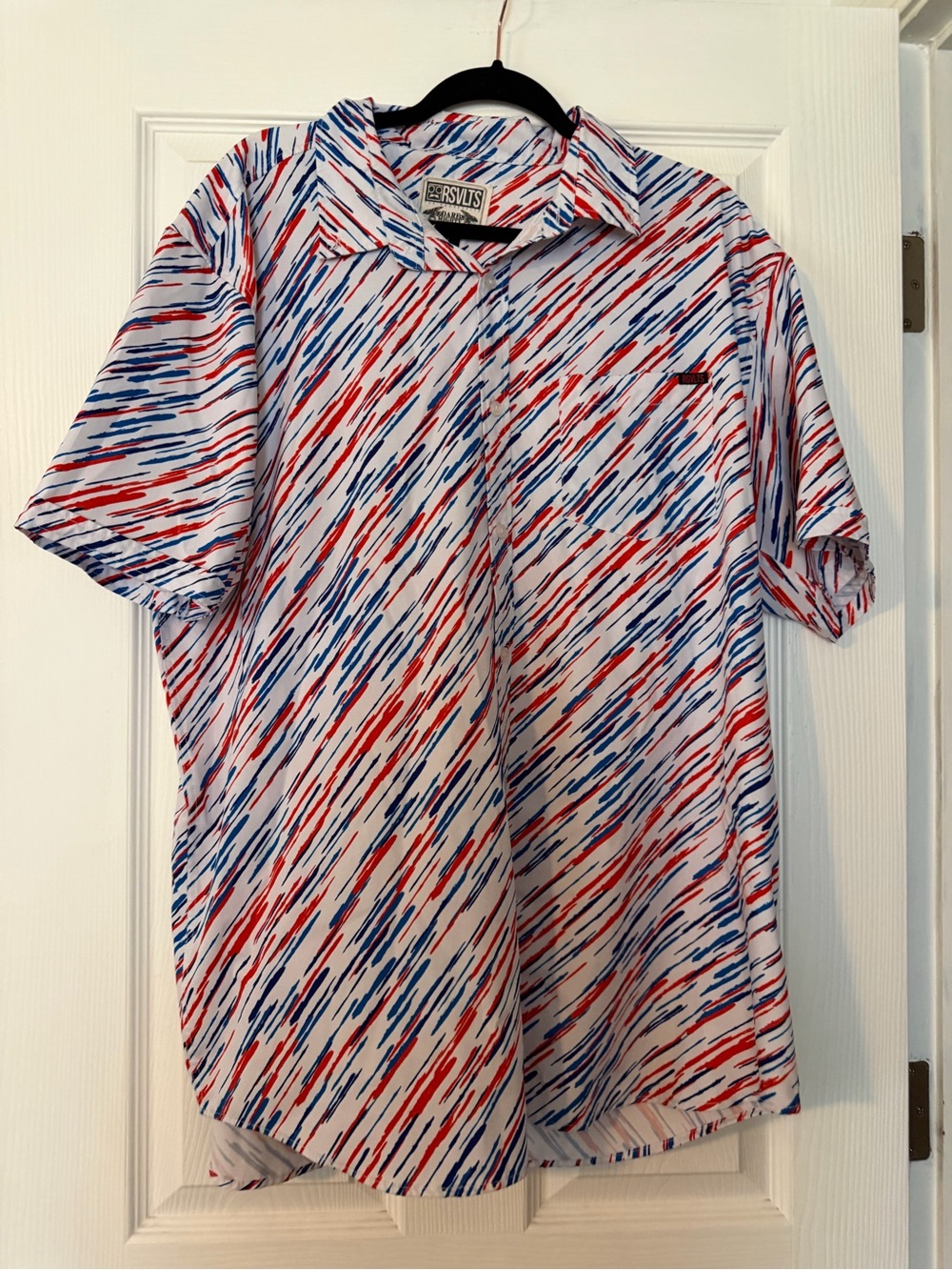 RSVLTS Short Sleeve Button-Down in Red, Blue & White Streak Pattern